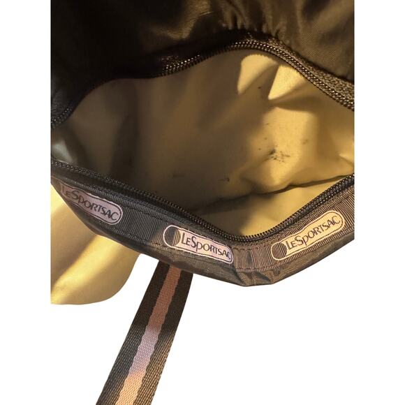 LeSportsac Classic Triple-Zip Crossbody Bag – Brown & Pink Stripe – 9.25” x 7.5” - Picture 6 of 6